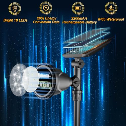 ROSHWEY Solar Spot Lights Outdoor - 600LM Spotlights Waterproof Outside Flood Lighting for Driveway Backyard Patio Garden Landscape Deck Garage (Cool White, 2 Pack) - Image 4