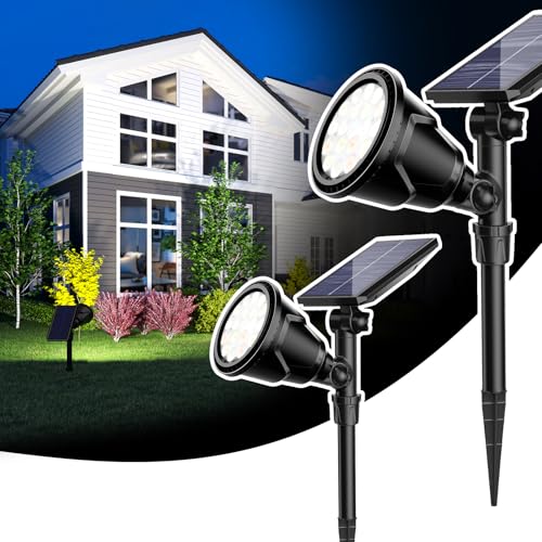 ROSHWEY Solar Spot Lights Outdoor - 600LM Spotlights Waterproof Outside Flood Lighting for Driveway Backyard Patio Garden Landscape Deck Garage (Cool White, 2 Pack) - Image 1