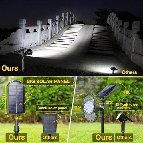ROSHWEY Solar Spot Lights Outdoor - 600LM Spotlights Waterproof Outside Flood Lighting for Driveway Backyard Patio Garden Landscape Deck Garage (Cool White, 2 Pack) - Image 5