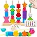 Hieoby Montessori Wooden Beads Sequencing Toy Set Stacking Blocks Lacing Beads Matching Shape Stacker for 2 3 4 5 Year Old STEM Preschool Learning Montessori Toys Gifts for Kids Boy Girl Toddler - Image 3