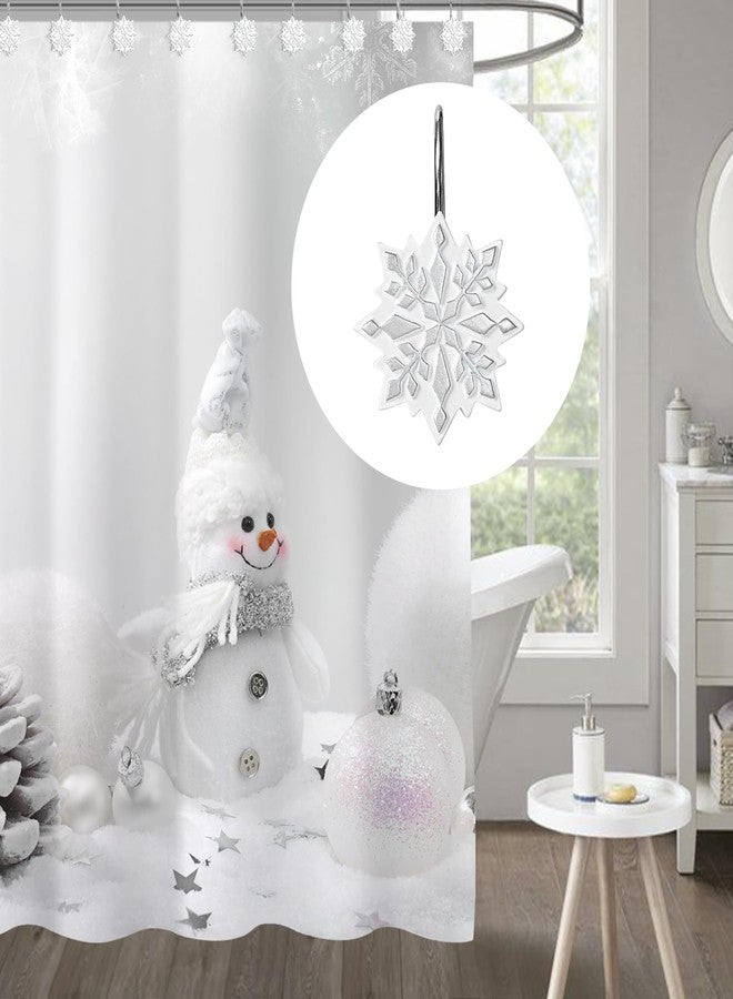 Sunlit Christmas Shower Curtain Hooks Silver Snowflakes Shower Curtain Rings, Resin, White and Silver Christmas Decor, Winter Bathroom Decoration - 12 Pac - Image 5