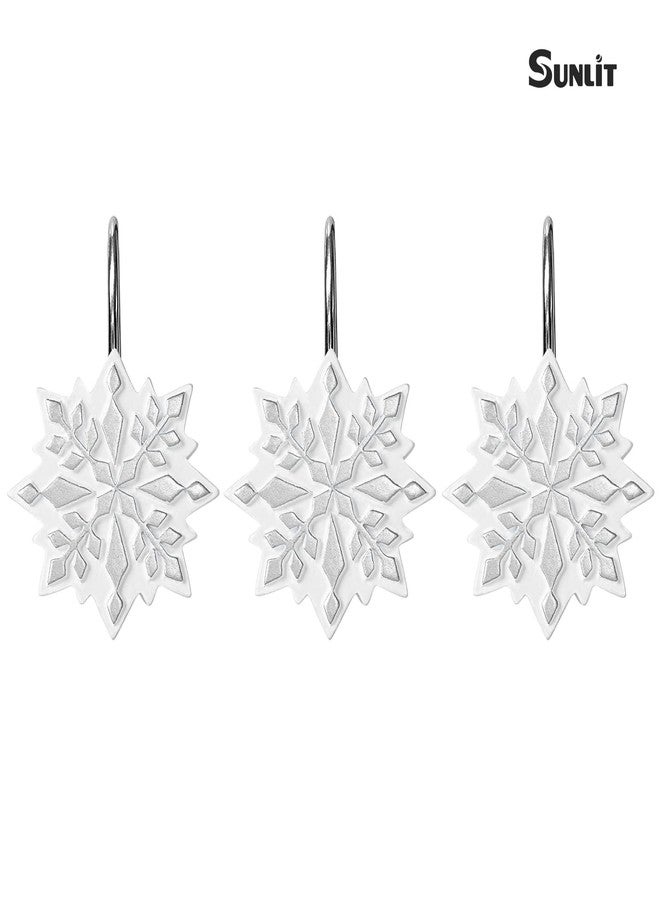 Sunlit Christmas Shower Curtain Hooks Silver Snowflakes Shower Curtain Rings, Resin, White and Silver Christmas Decor, Winter Bathroom Decoration - 12 Pac - Image 2