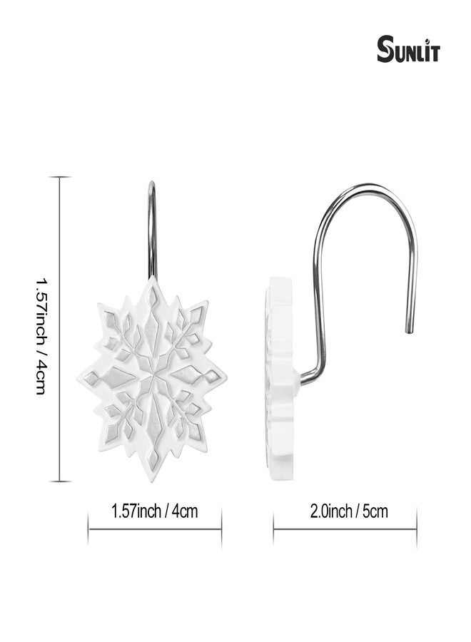 Sunlit Christmas Shower Curtain Hooks Silver Snowflakes Shower Curtain Rings, Resin, White and Silver Christmas Decor, Winter Bathroom Decoration - 12 Pac - Image 3