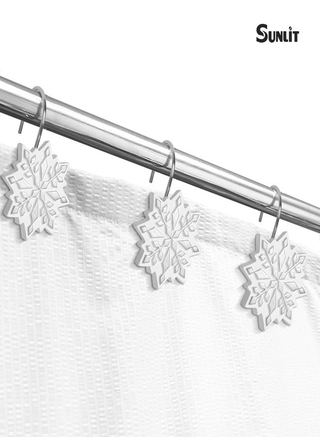 Sunlit Christmas Shower Curtain Hooks Silver Snowflakes Shower Curtain Rings, Resin, White and Silver Christmas Decor, Winter Bathroom Decoration - 12 Pac - Image 4
