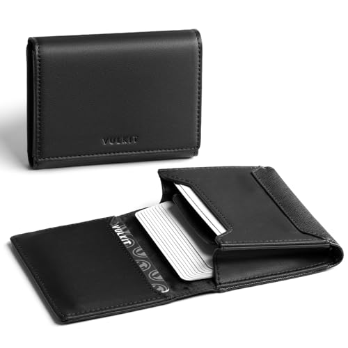 VULKIT Business Card Holder Premium Leather RFID Blocking Card Case With ID Window Magnetic Closure Holds Up to 40 Business Cards - Image 1