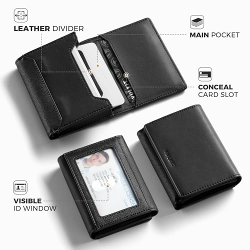 VULKIT Business Card Holder Premium Leather RFID Blocking Card Case With ID Window Magnetic Closure Holds Up to 40 Business Cards - Image 3