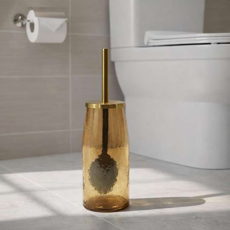 Pan Home حامل فرشاة المرحاض الزجاجي إنجما - ذهبي - Image 1
