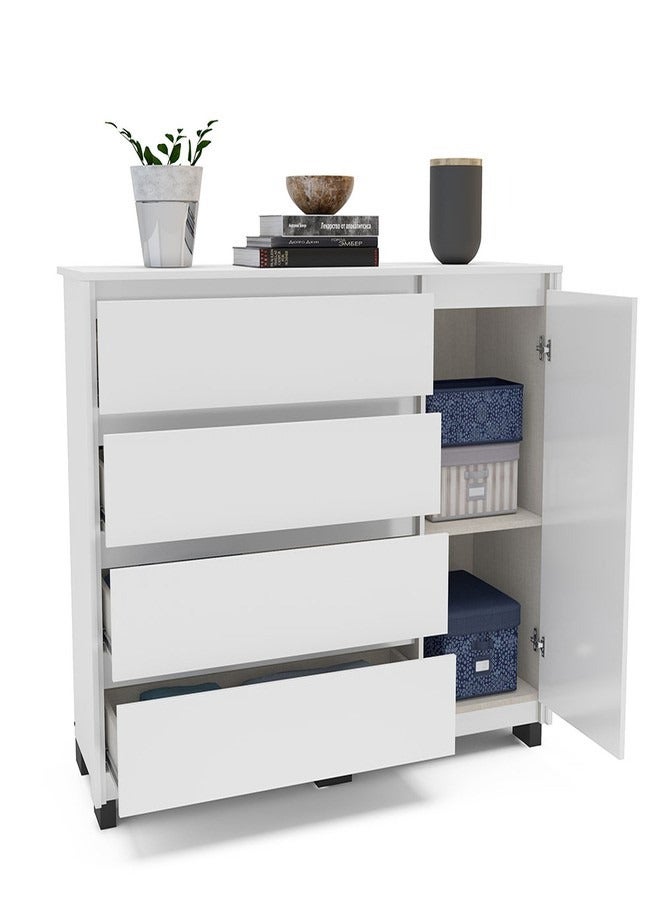 POLITORNO MOVEIS Dresser 4 Drawers 1 Door White color 104.7x135x44.56 cm  - Image 2