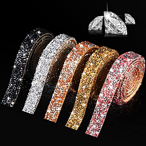 Xinnun 5 Rolls Crystal Shiny Rhinestone Ribbon Self-Adhesive Rhinestone Strips Ribbon Resin Diamond Bling for Art Craft DIY Party(Basic Style,Mixed Colors) - Image 1