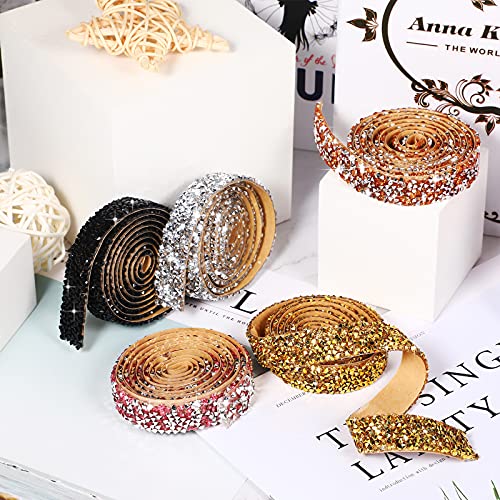 Xinnun 5 Rolls Crystal Shiny Rhinestone Ribbon Self-Adhesive Rhinestone Strips Ribbon Resin Diamond Bling for Art Craft DIY Party(Basic Style,Mixed Colors) - Image 5