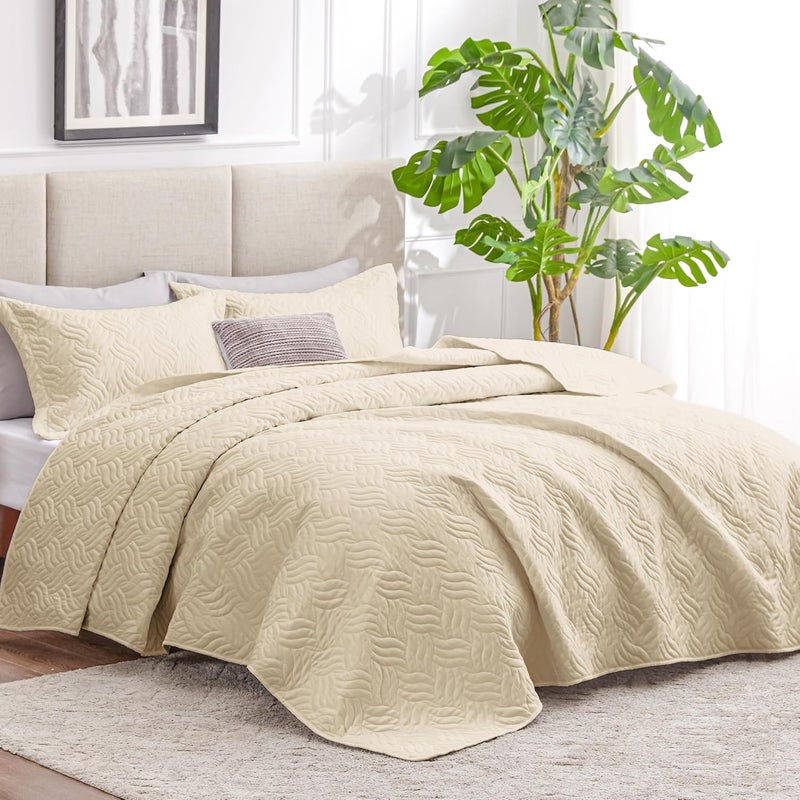Love's cabin Quilts for Queen Bed Camel Bedspreads Bedding Set - Summer Lightweight Bedspread Comforter - Wave Pattern Bedding Coverlet for All Season - 3 Pieces (1 Quilt, 2 Pillow Shams) - Image 2
