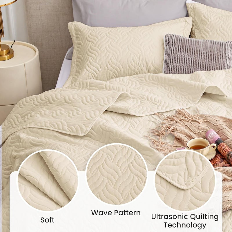 Love's cabin Quilts for Queen Bed Camel Bedspreads Bedding Set - Summer Lightweight Bedspread Comforter - Wave Pattern Bedding Coverlet for All Season - 3 Pieces (1 Quilt, 2 Pillow Shams) - Image 4