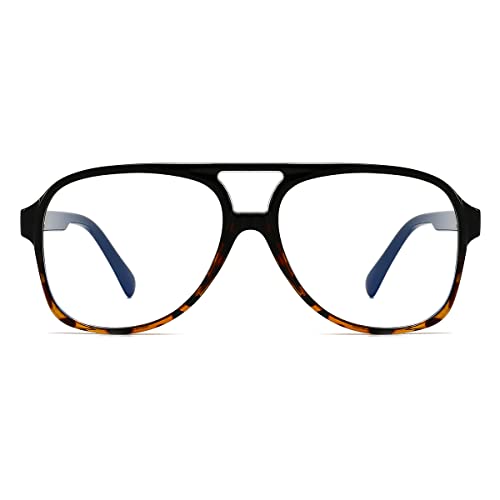 JOVAKIT Aviator Non-prescription Glasses for Women Men Pilot Frame Clear Lens Eyeglasses Fashion Square Frame Glasses (Black&Tortoise) - Image 2
