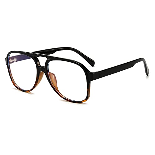 JOVAKIT Aviator Non-prescription Glasses for Women Men Pilot Frame Clear Lens Eyeglasses Fashion Square Frame Glasses (Black&Tortoise) - Image 1