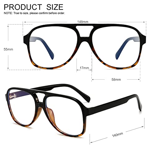 JOVAKIT Aviator Non-prescription Glasses for Women Men Pilot Frame Clear Lens Eyeglasses Fashion Square Frame Glasses (Black&Tortoise) - Image 4