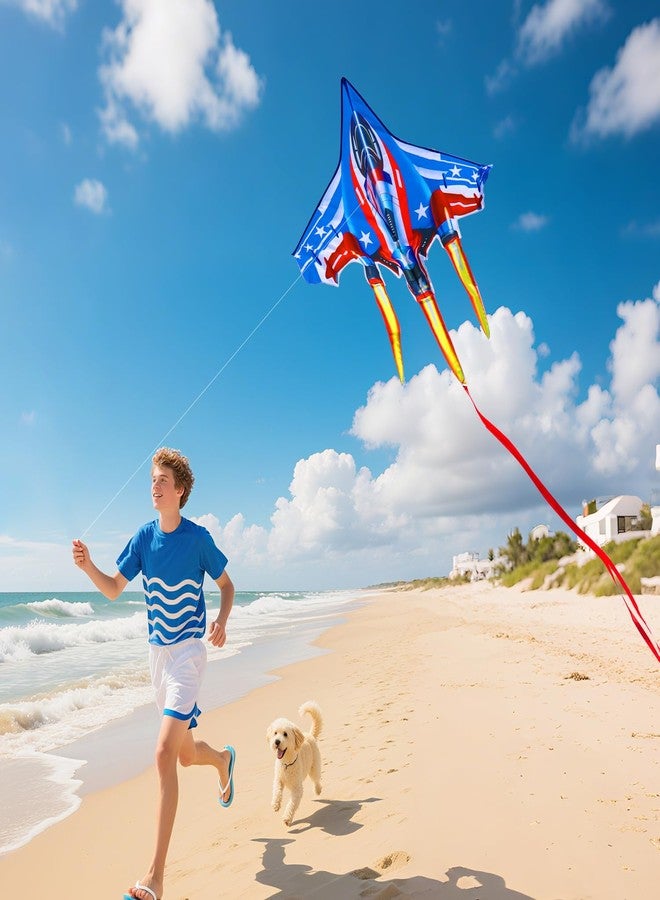 YFAFENGS Fighter Jet Kites for Kids & Adults - Durable Airplane Kites for Boys Ages 8-12 & 4-8 with Kite String Reel, Easy Fly Large Outdoor Kite for Beach & Park Activities(Blue) - Image 4