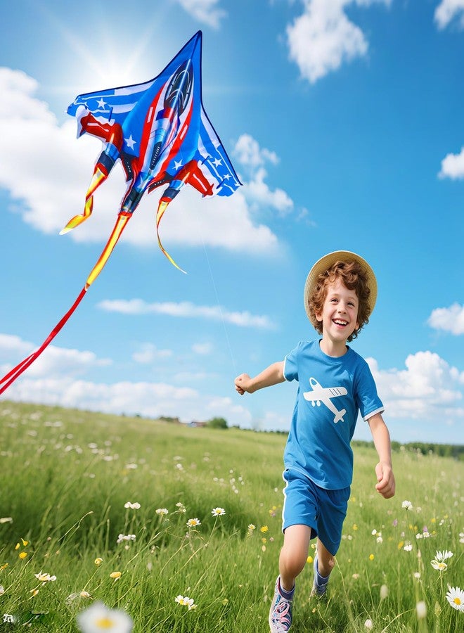 YFAFENGS Fighter Jet Kites for Kids & Adults - Durable Airplane Kites for Boys Ages 8-12 & 4-8 with Kite String Reel, Easy Fly Large Outdoor Kite for Beach & Park Activities(Blue) - Image 3