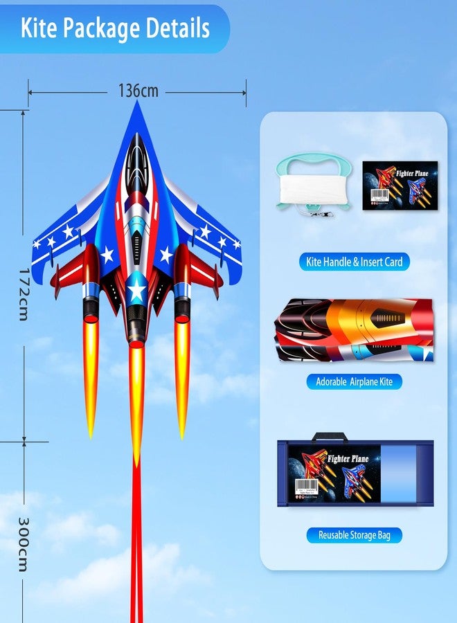 YFAFENGS Fighter Jet Kites for Kids & Adults - Durable Airplane Kites for Boys Ages 8-12 & 4-8 with Kite String Reel, Easy Fly Large Outdoor Kite for Beach & Park Activities(Blue) - Image 2