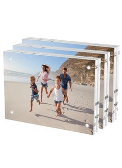 Generic 5x7 Acrylic Picture Frames 3 Pack, Thicker Block, Freestanding Double Sided Magnetic Acrylic Frameless Transparent Square Frame for Desktop Display  - Image 1