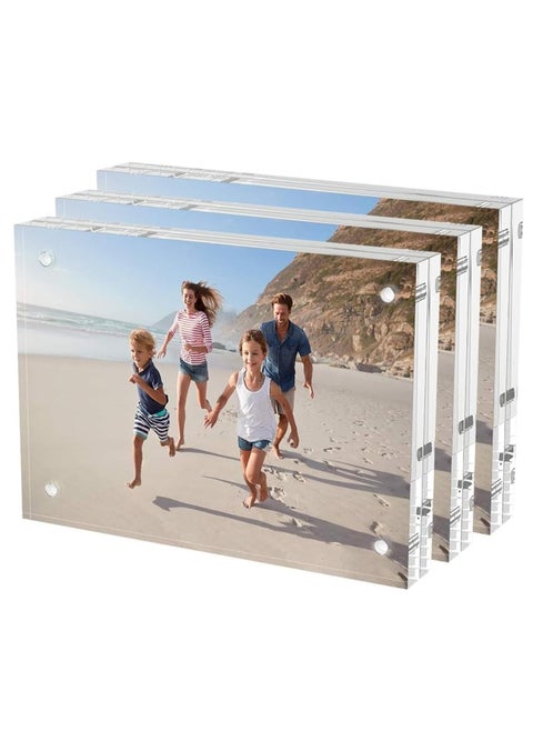 5x7 Acrylic Picture Frames 3 Pack, Thicker Block, Freestanding Double Sided Magnetic Acrylic Frameless Transparent Square Frame for Desktop Display