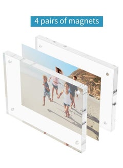 Generic 5x7 Acrylic Picture Frames 3 Pack, Thicker Block, Freestanding Double Sided Magnetic Acrylic Frameless Transparent Square Frame for Desktop Display  - Image 3