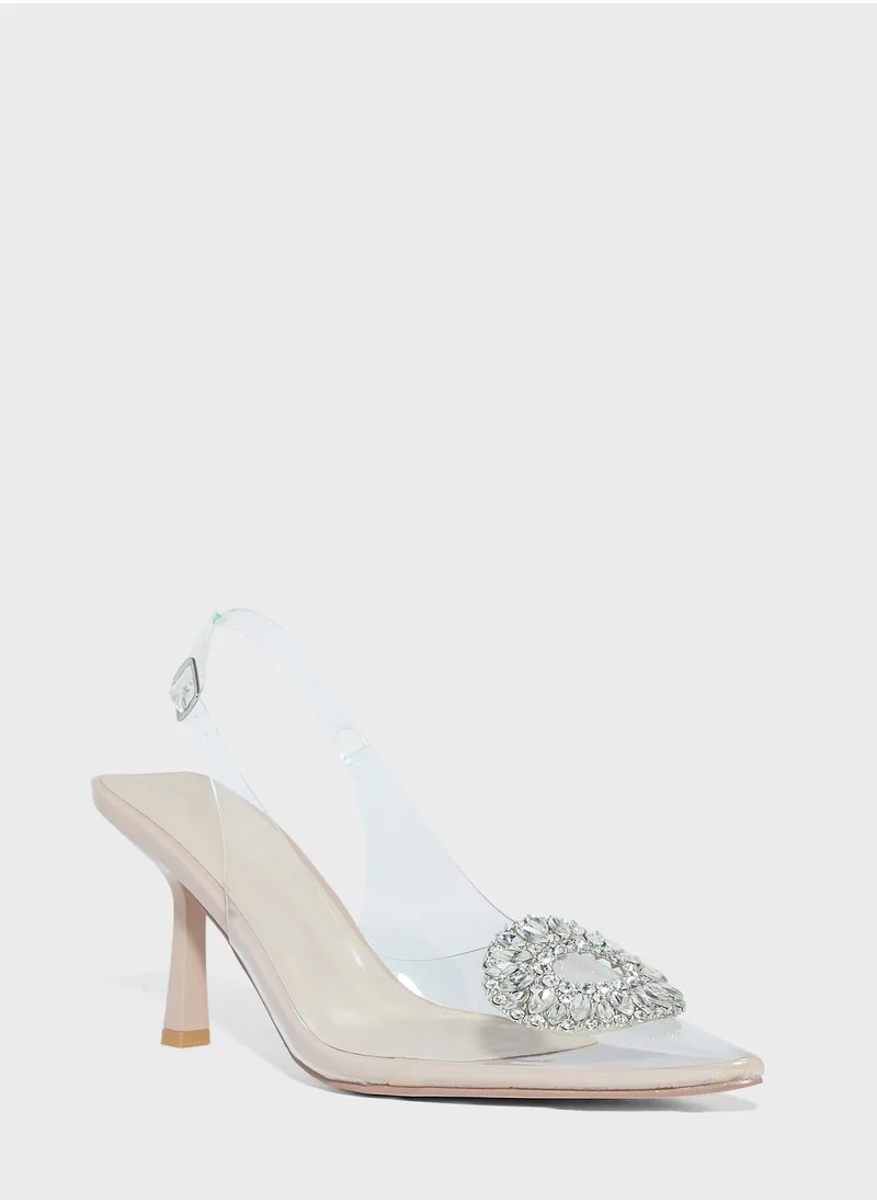 ترافل من نمشي Diamante Brooch Detail Perspex Court Pump