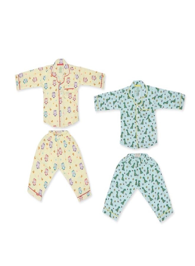 A toddler thing 100% Organic Muslin Sleepsuit | Sleepwear Baby Products | Full Sleeves Dress | Night Suit for Boys & Girls | Top & Pants | Night Wear Rompers | Hoots and Dino Boots | 2-3y - Image 1
