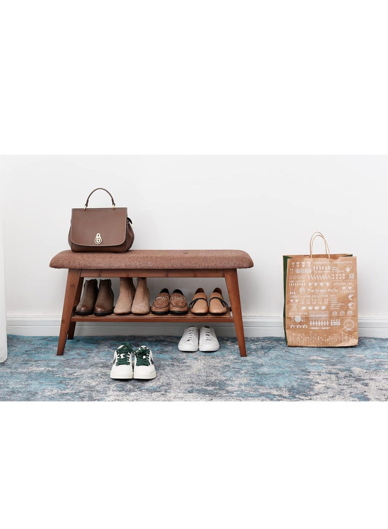Shoe Entryway Bench, Bamboo Shoe Rack Bench, Organizer with 2 Tier Storage Simple Style Good Load Bearing, Ideal for Entryway Hallway Living Room (Brown) - Image 1