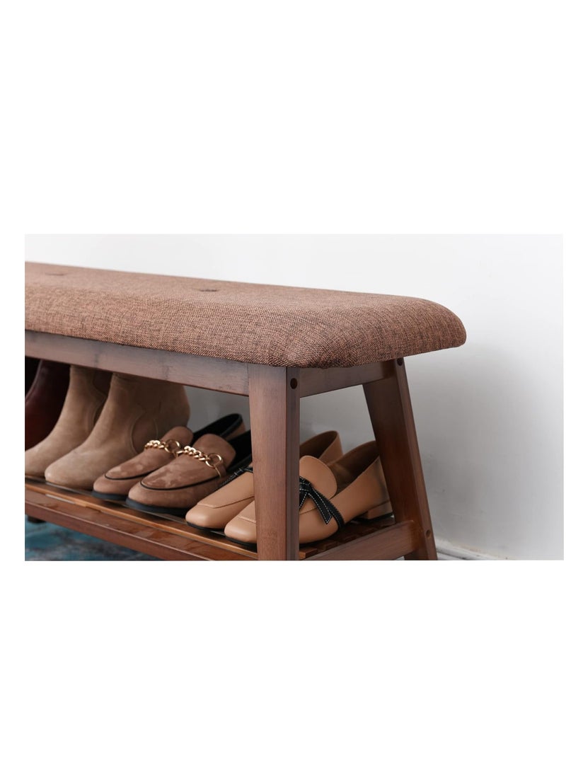 Shoe Entryway Bench, Bamboo Shoe Rack Bench, Organizer with 2 Tier Storage Simple Style Good Load Bearing, Ideal for Entryway Hallway Living Room (Brown) - Image 4