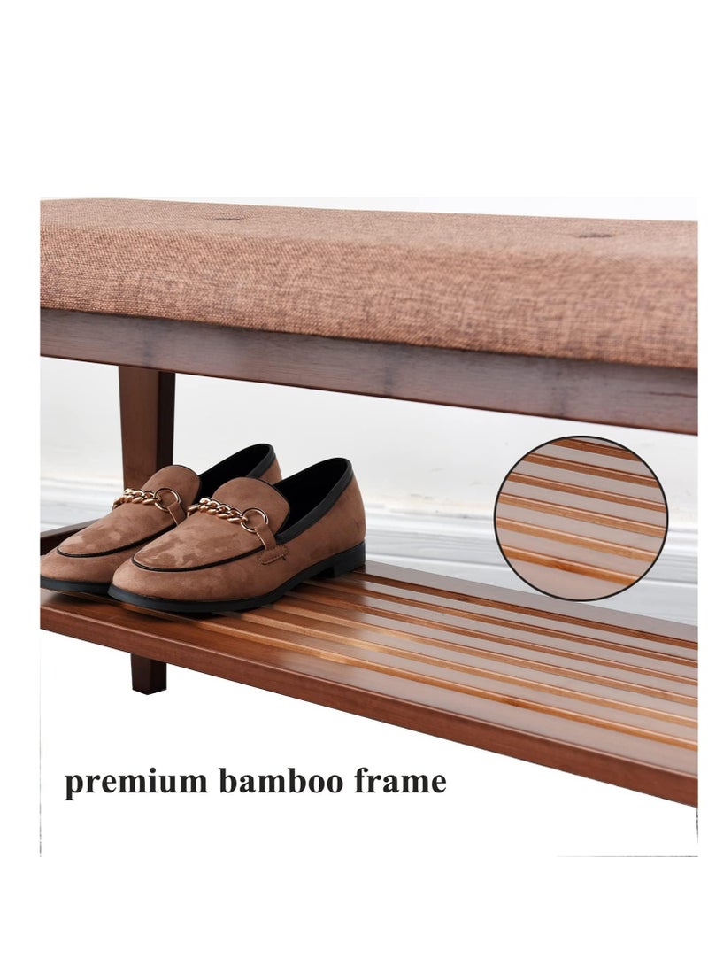 Shoe Entryway Bench, Bamboo Shoe Rack Bench, Organizer with 2 Tier Storage Simple Style Good Load Bearing, Ideal for Entryway Hallway Living Room (Brown) - Image 5