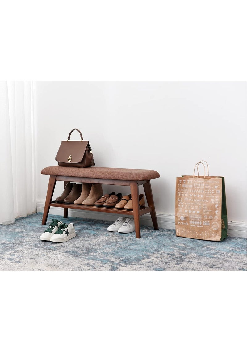 Shoe Entryway Bench, Bamboo Shoe Rack Bench, Organizer with 2 Tier Storage Simple Style Good Load Bearing, Ideal for Entryway Hallway Living Room (Brown) - Image 2