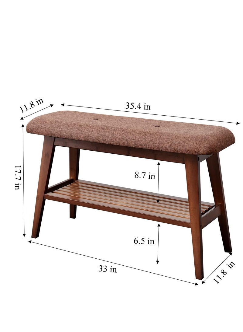 Shoe Entryway Bench, Bamboo Shoe Rack Bench, Organizer with 2 Tier Storage Simple Style Good Load Bearing, Ideal for Entryway Hallway Living Room (Brown) - Image 3