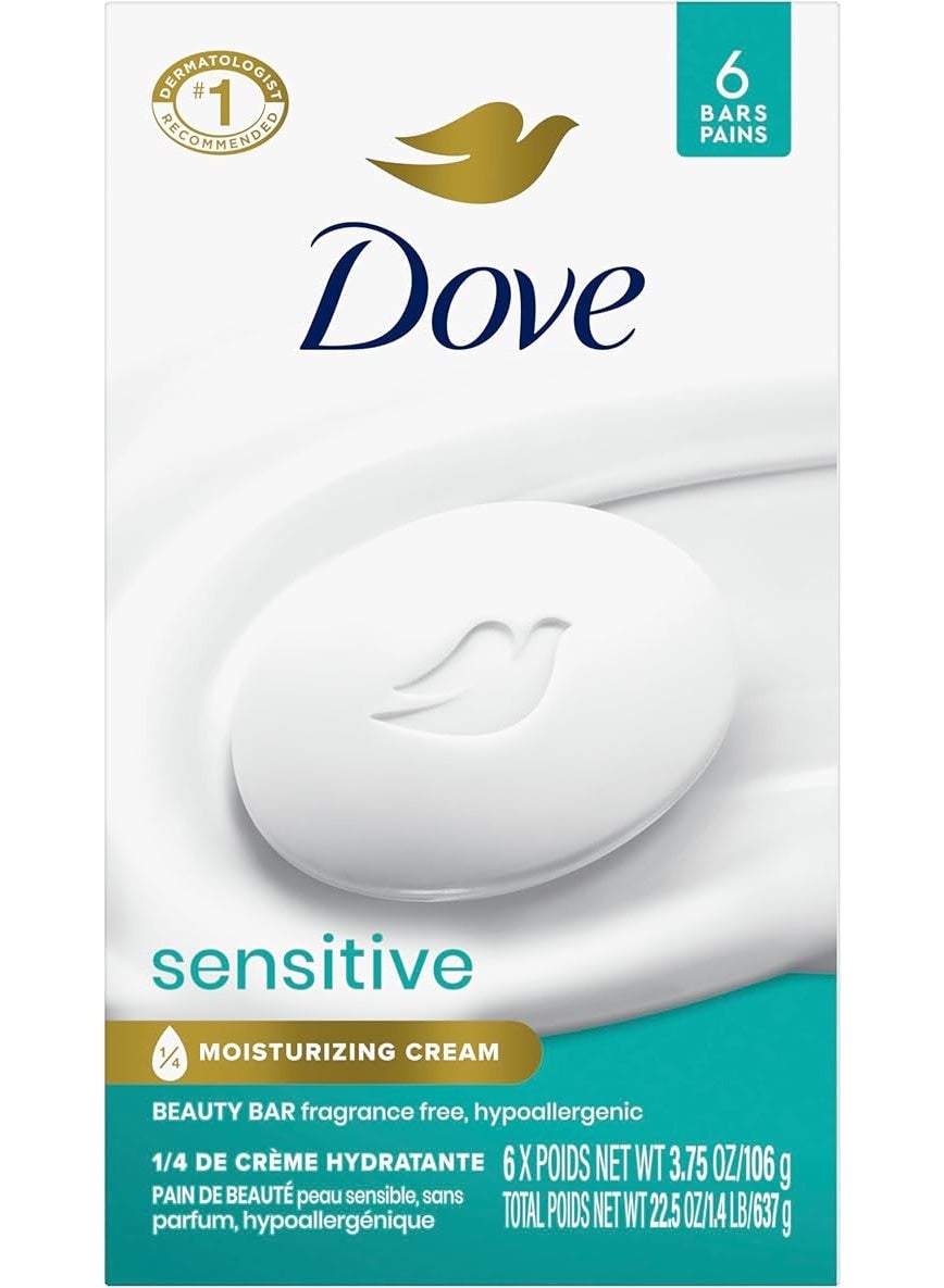 Dove Beauty Bar Soap for Sensitive Skin Fragrance Free and Hypoallergenic 3.75 oz (Pack of 6)