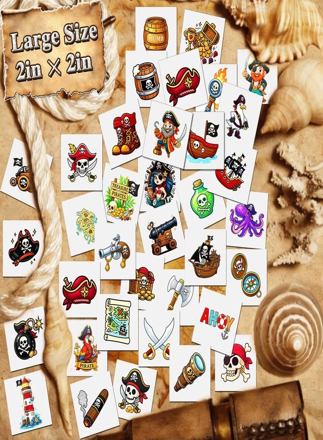 Ozepao 100 Pcs Pirate Temporary Tattoos for Kids,（2'' x 2''）Individually Wrapped Tattoos, Pirate Ship Nautical Themed Birthday Decorations, Party Favors Supplies - Image 3