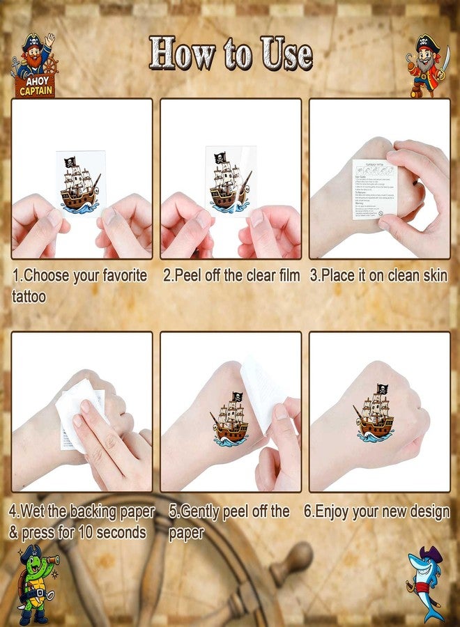 Ozepao 100 Pcs Pirate Temporary Tattoos for Kids,（2'' x 2''）Individually Wrapped Tattoos, Pirate Ship Nautical Themed Birthday Decorations, Party Favors Supplies - Image 4