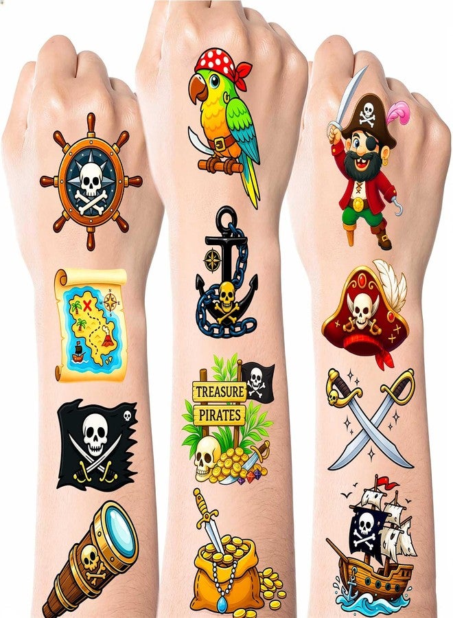 Ozepao 100 Pcs Pirate Temporary Tattoos for Kids,（2'' x 2''）Individually Wrapped Tattoos, Pirate Ship Nautical Themed Birthday Decorations, Party Favors Supplies - Image 1