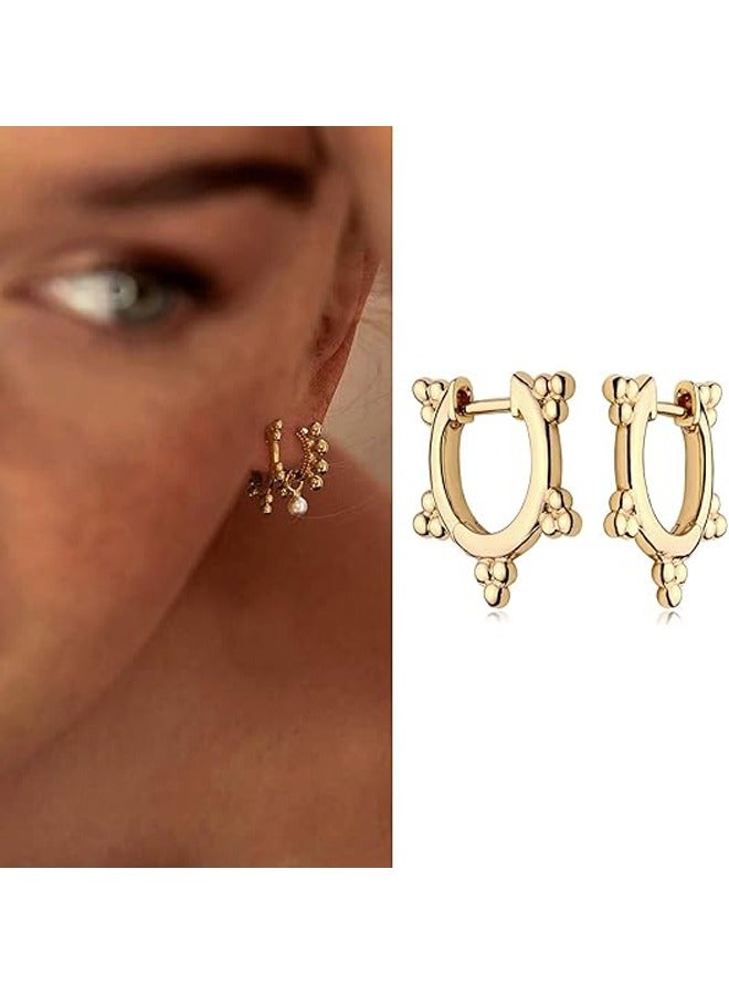 Mevecco Women Huggie Hoop Earrings Gold Ear Stud Cuff 14K Gold Filled Small Boho Beach Simple Delicate Handmade Hypoallergenic Jewelry Gift - Image 3