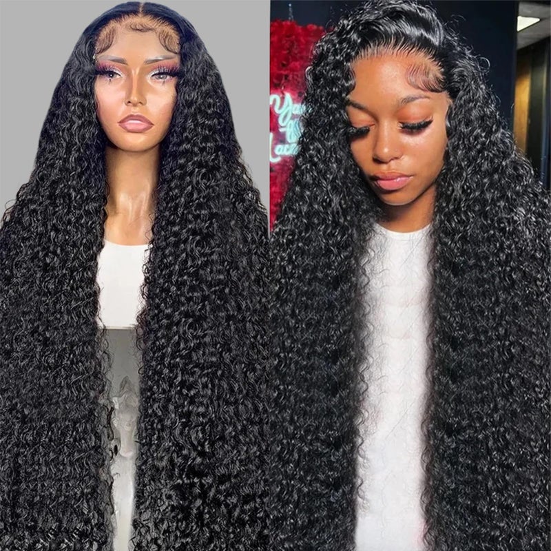 Deep Wave Lace Front Wigs Human Hair 200 Density 13x4 HD Transparent Full Lace Frontal Wigs Human Hair 12A Deep Curly Glueless Wigs Human Hair Pre Plucked for Black Women 3X Longer Lifespan 26 Inch