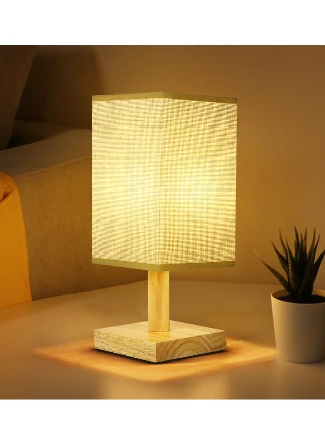 LED Table Lamps, Square Flaxen Fabric Shad,LED Bulb 3 Way Dimmable Lamp,Wooden Base For Living Room, Dorm, Home, Office. - Image 1
