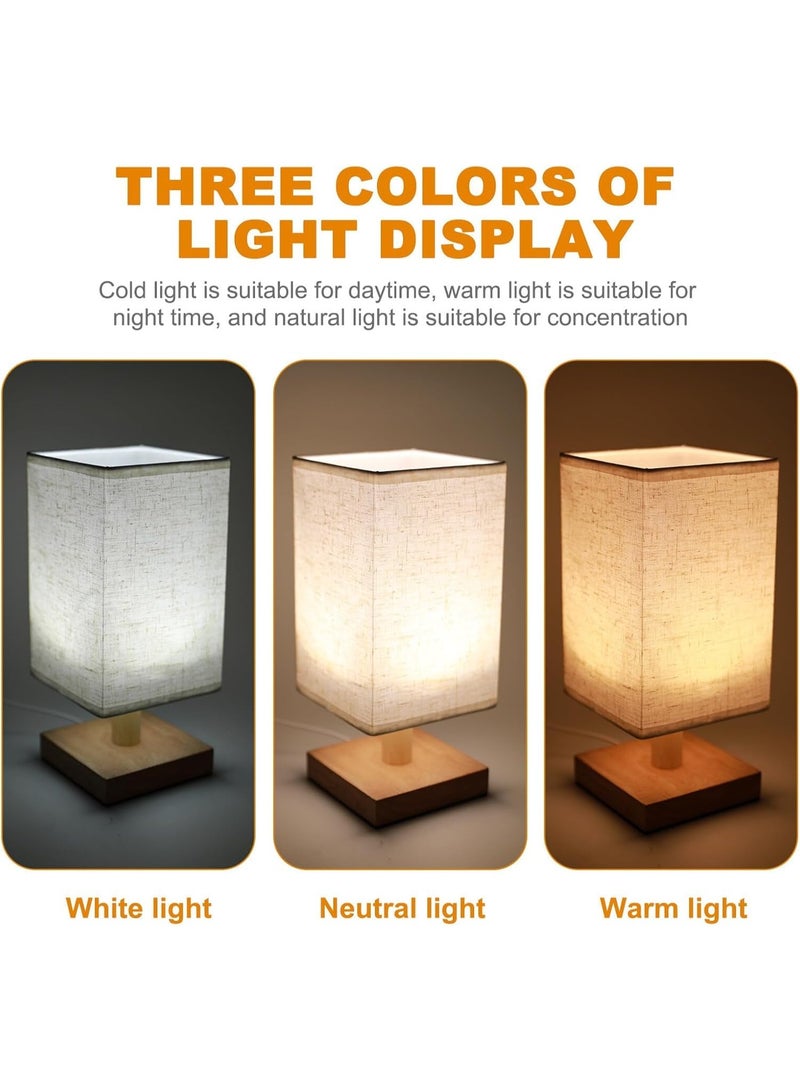 LED Table Lamps, Square Flaxen Fabric Shad,LED Bulb 3 Way Dimmable Lamp,Wooden Base For Living Room, Dorm, Home, Office. - Image 2