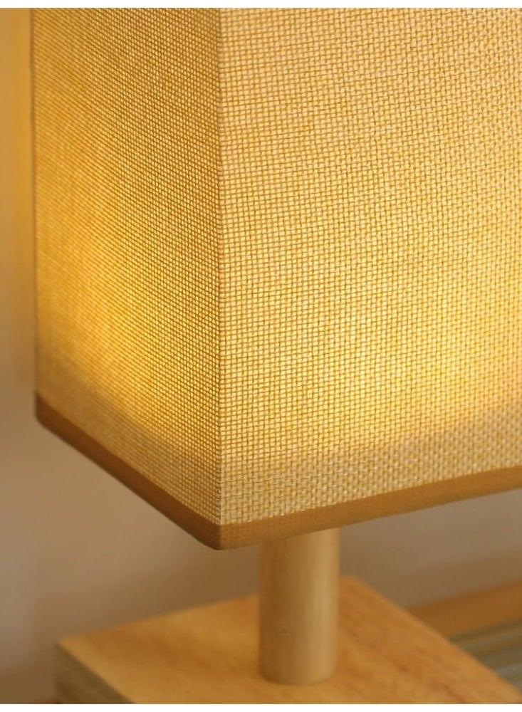 LED Table Lamps, Square Flaxen Fabric Shad,LED Bulb 3 Way Dimmable Lamp,Wooden Base For Living Room, Dorm, Home, Office. - Image 5