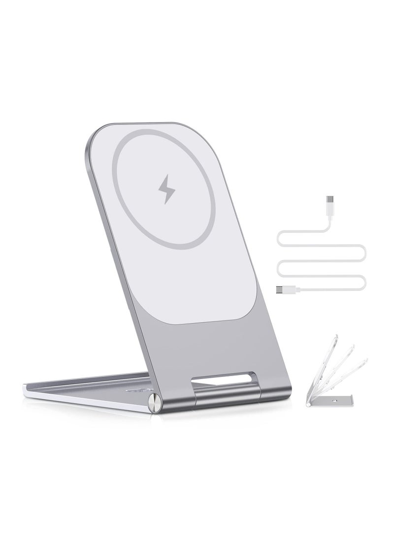 SYOSI Wireless Charger, Compatible with Phone 14-13-12 Series Magnetic Wireless Charger, Mag-Safe Charger, Folding Aluminum Alloy Wireless Charger Stand, for Phone 14/13/12 Pro Max/Pro/Mini - Image 1