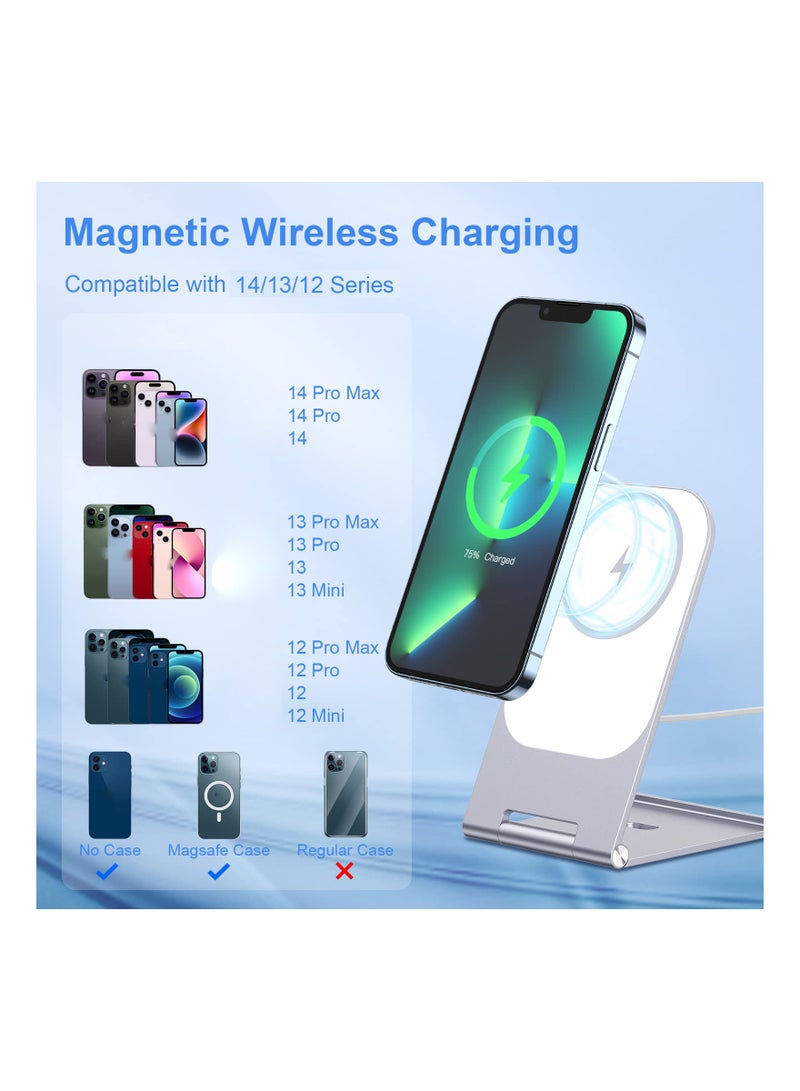 SYOSI Wireless Charger, Compatible with Phone 14-13-12 Series Magnetic Wireless Charger, Mag-Safe Charger, Folding Aluminum Alloy Wireless Charger Stand, for Phone 14/13/12 Pro Max/Pro/Mini - Image 2