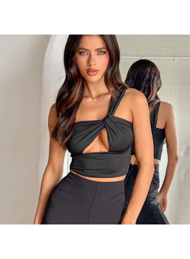 European And American Hot Shoulder Hollow Dress New Sexy Cropped Top Women's Sexy Hot Girl
