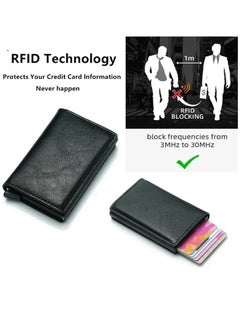 Generic Minimalist Wallet Slim Carbon Fiber Design RFID Blocking With Automatic Pop-up Aluminum Credit Card Holder And Money Clip For Men And Women - Faux Leather, Black, Minimalist For 10-12 Cards, Men's Slim Pop-up Wallet, ID Pocket, Smart Wallet, RFID Blocking, Front Pocket, Cash Slot, Easily Removable Money And Cards, Carbon Fiber., Carbon Black, Modern  - Image 2