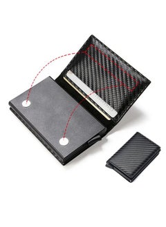 Generic Minimalist Wallet Slim Carbon Fiber Design RFID Blocking With Automatic Pop-up Aluminum Credit Card Holder And Money Clip For Men And Women - Faux Leather, Black, Minimalist For 10-12 Cards, Men's Slim Pop-up Wallet, ID Pocket, Smart Wallet, RFID Blocking, Front Pocket, Cash Slot, Easily Removable Money And Cards, Carbon Fiber., Carbon Black, Modern  - Image 5