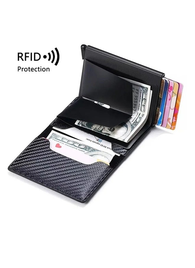 ماركة غير محددة محفظة بسيطة بتصميم نحيف من ألياف الكربون مع خاصية حجب RFID مع حامل بطاقات ائتمان من الألومنيوم قابل للفتح تلقائيًا ومشبك نقود للرجال والنساء - جلد صناعي، أسود، بسيطة لـ 10-12 بطاقة، محفظة نحيفة للرجال قابلة للفتح تلقائيًا، جيب للهوية، محفظة ذكية، حجب RFID، جيب أمامي، فتحة للنقود، نقود وبطاقات قابلة للإزالة بسهولة، ألياف الكربون، أسود كربوني، عصري  - Image 3