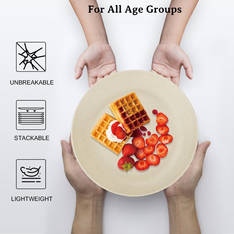 Wrova Wheat Straw Dinner Plates 9 Inch Unbreakable Set of 8  Dishwasher  Microwave Safe Plastic Plates Reusable  Lightweight Plates for kitchencampingsaladappetizer  Beige - Image 5