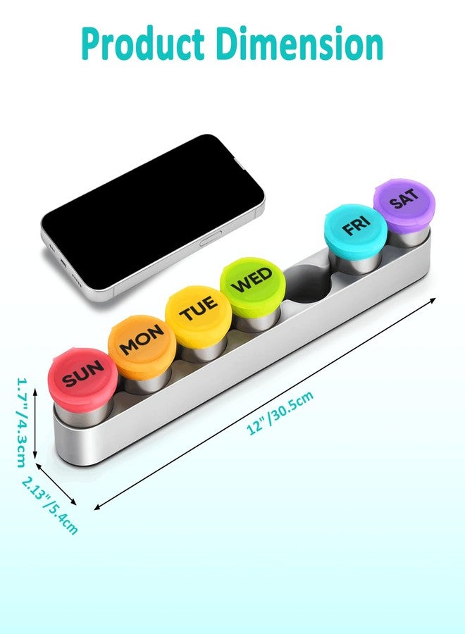 EIVENNKO Weekly Metal Pill Case 7 Day, Stainless Steel Pill Box Organizer for Travel, Waterproof Medicine Container, Portable Daliy Pill Holder for Vitamins Fish Oils (Small) - Image 2