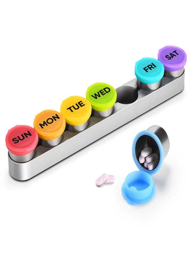 EIVENNKO Weekly Metal Pill Case 7 Day, Stainless Steel Pill Box Organizer for Travel, Waterproof Medicine Container, Portable Daliy Pill Holder for Vitamins Fish Oils (Small) - Image 1